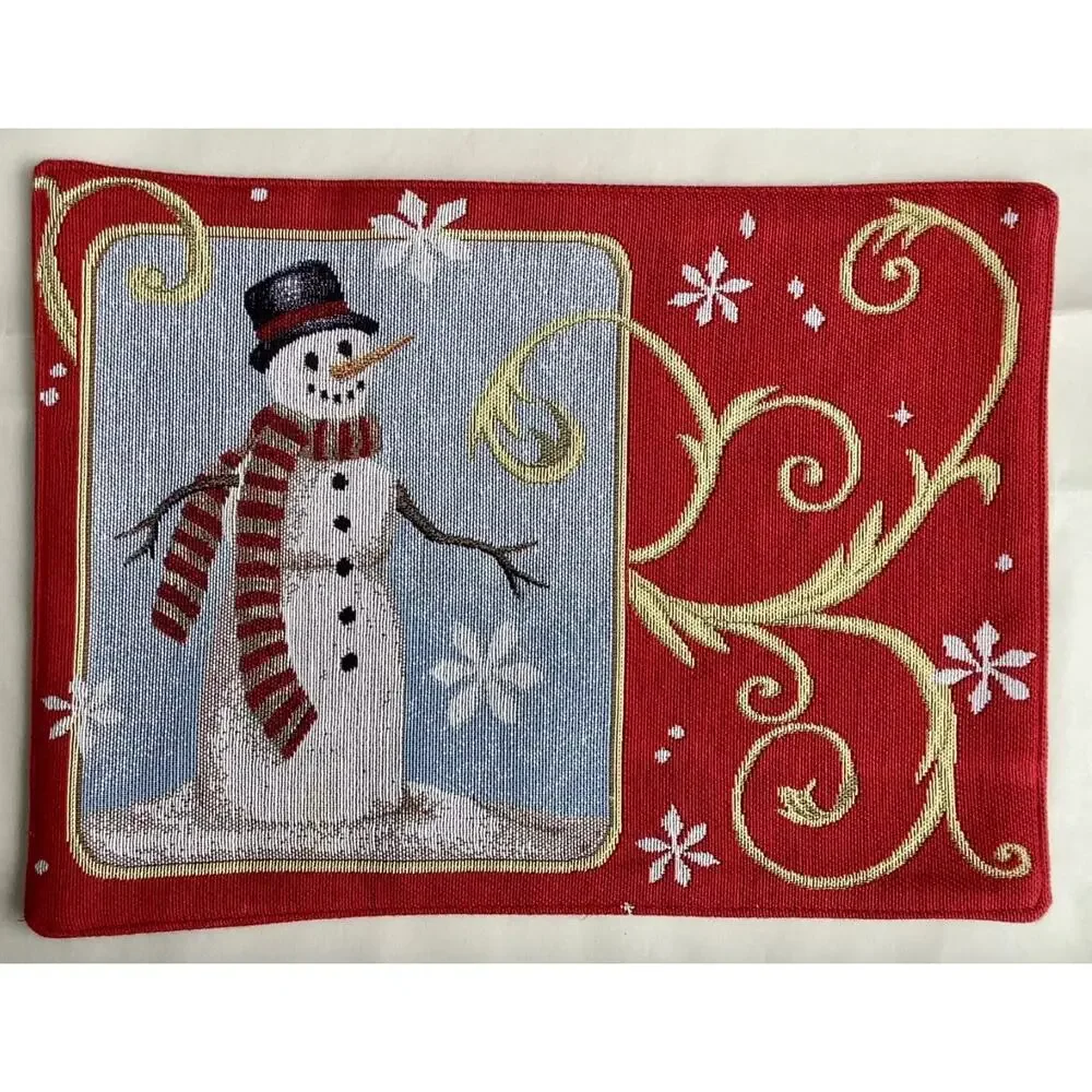 NWOT Set of‎ 2 Reversible Tapestry Christmas Placemats Snowman Wreath Vintage